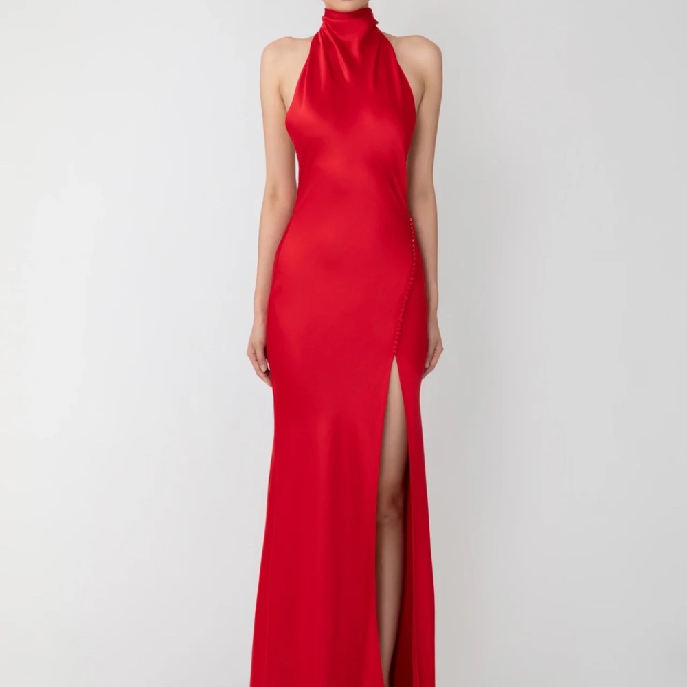 Red Penelope Backless Satin Gown by SAU LEE